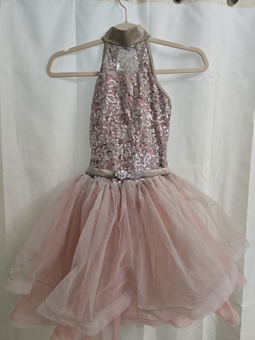 Girls (7) Weissman's Pink Sequin Tulle Halter Ballerina Dress